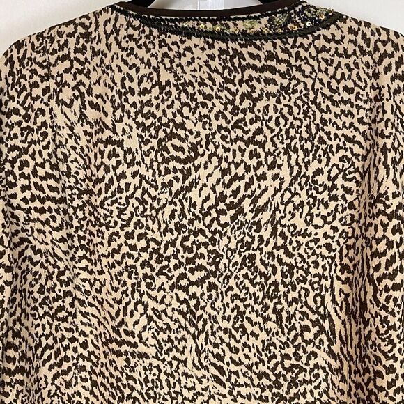 CHICO’S Jacket XL Brown Leopard Print Beaded Sequins Lined Long Sleeve Size 3 - Picture 9 of 12